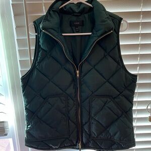J. Crew Forest Green Quilted Vest with gold zipper